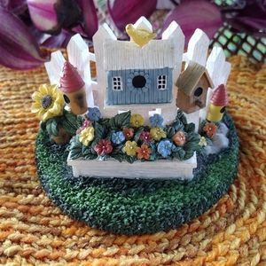 New Our America Jar Candle Ring Holder Picket Fence, Birdhouse, Flowers Cottage